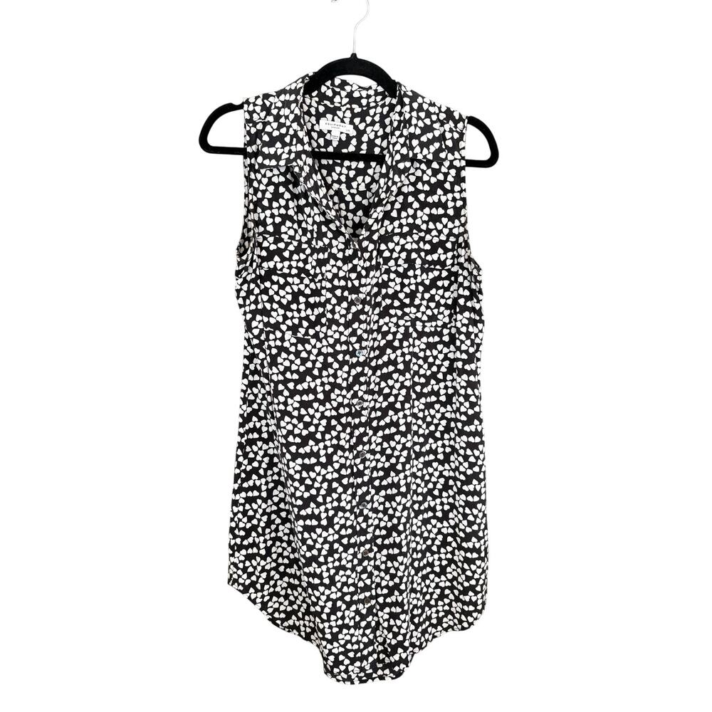 Equipment Sleeveless Silk Shirt Dress L Heart Print Black White Academia Prep